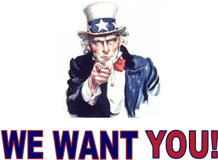 Recruitment poster of Uncle Sam pointing forward, captioned “We want you!”